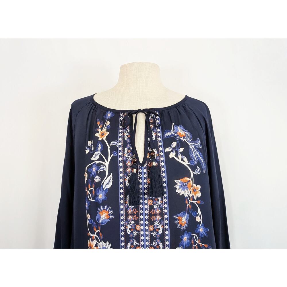 Chico's Tunic Top Navy Blue Floral Print Rising Blooms Women's Size 3.5 18 New - Picture 2 of 7